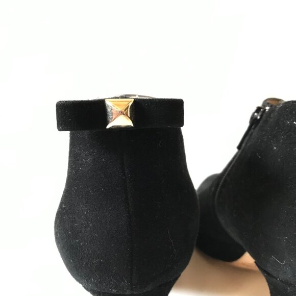 Kate Spade NY Suede Boots Booties Heels Womens 10 Black Side Zip Rear Gold Bow - Picture 8 of 10